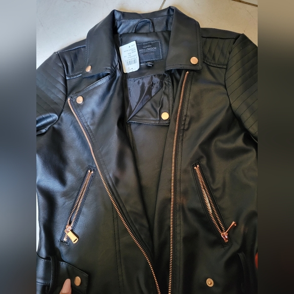 Miss London Black Leather Jacket with Copper Details Size M - Picture 3 of 15